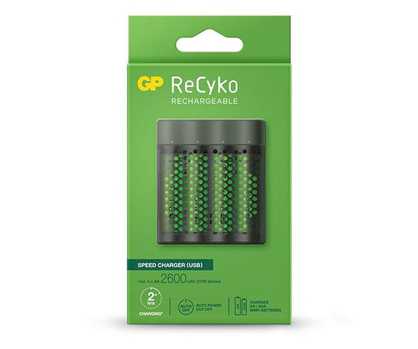 Szybka ładowarka podstawowa GP ReCyko (USB) M451 + 4 akumulatory NiMH AA 2600 mAh