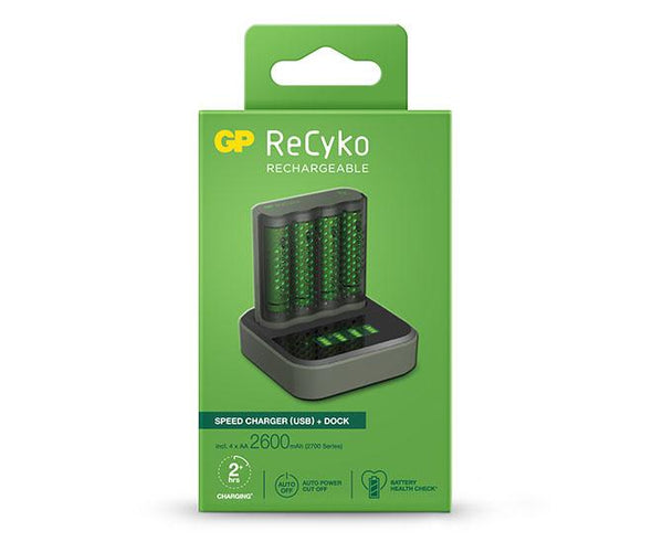 Szybka ładowarka podstawowa GP ReCyko (USB) M451 + stacja dokująca D451 + 4 akumulatory NiMH AA 2600 mAh