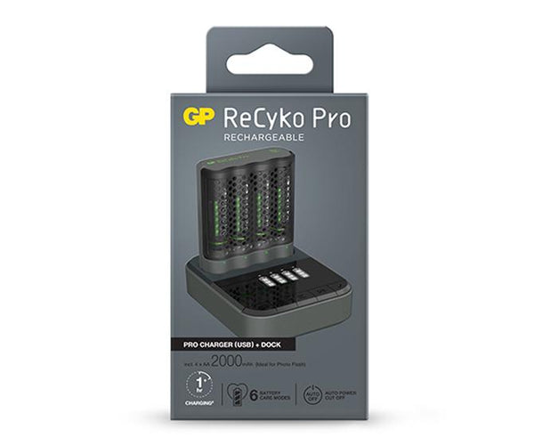 Szybka ładowarka profesjonalna GP ReCyko Pro (USB) P461 + stacja dokująca D461 + 4 akumulatory NiMH AA Pro PhotoFlash 2000 mAh